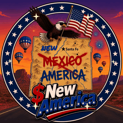 Animated NEW AMERICA logo with BUY stamp